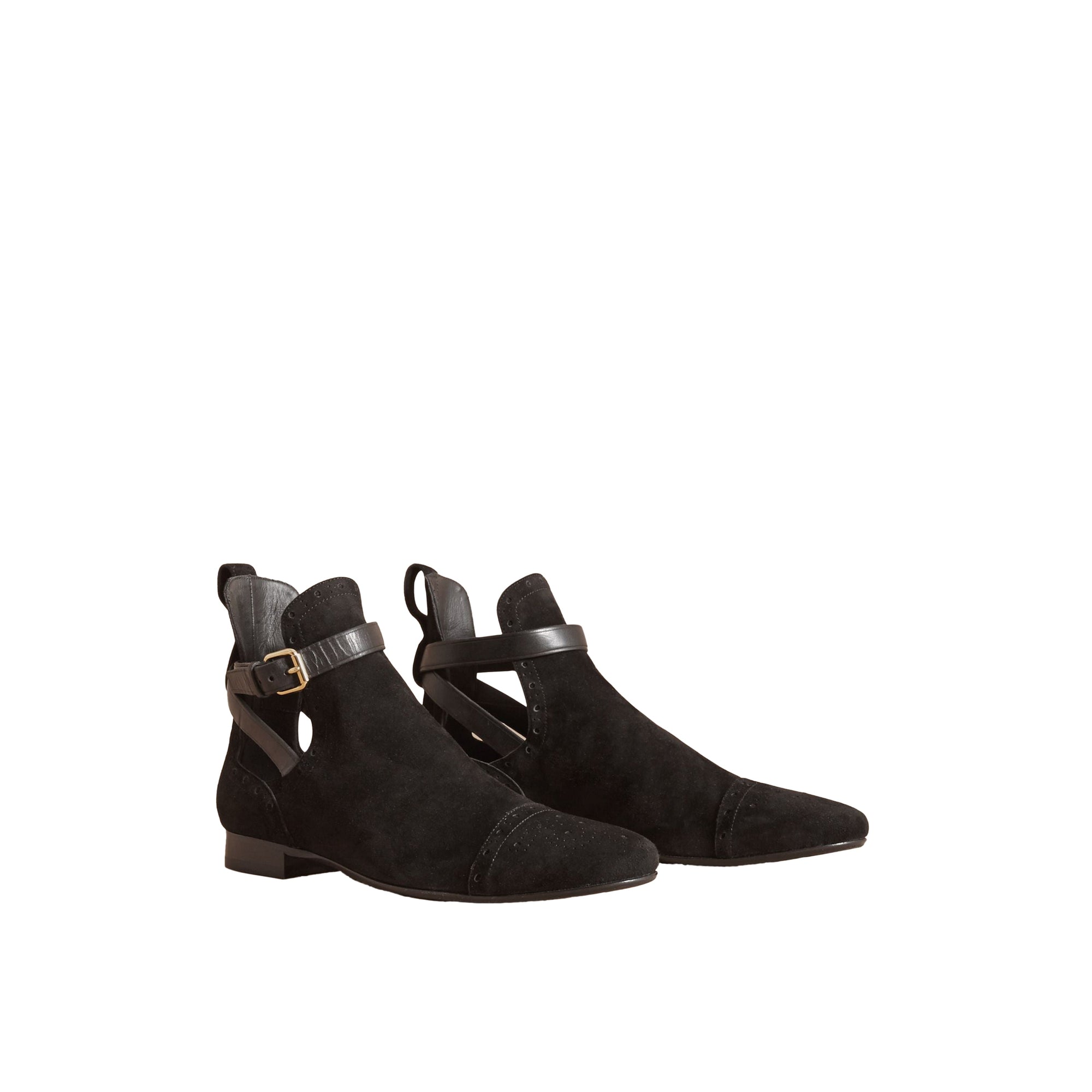 Bottines en cuir velours avec découpes - Black