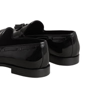 Mocassins en cuir verni avec pampilles - Black