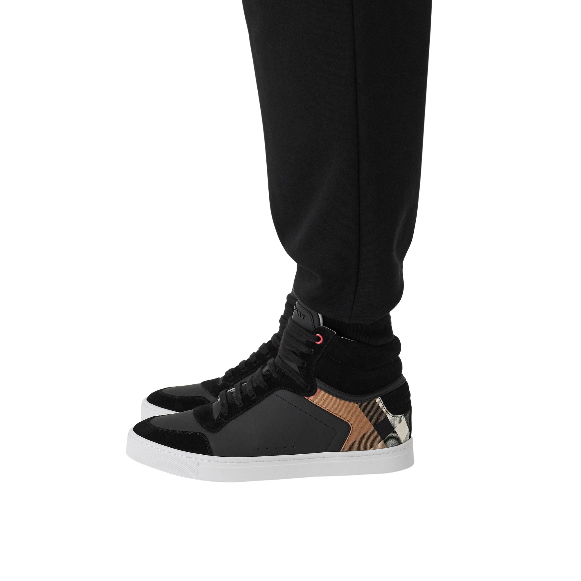Sneakers montantes en cuir et tissu House check - Black