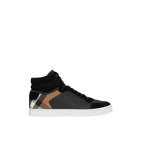 Sneakers montantes en cuir et tissu House check - Black