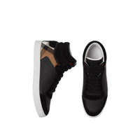 Sneakers montantes en cuir et tissu House check - Black