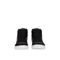 Sneakers montantes en cuir et tissu House check - Black