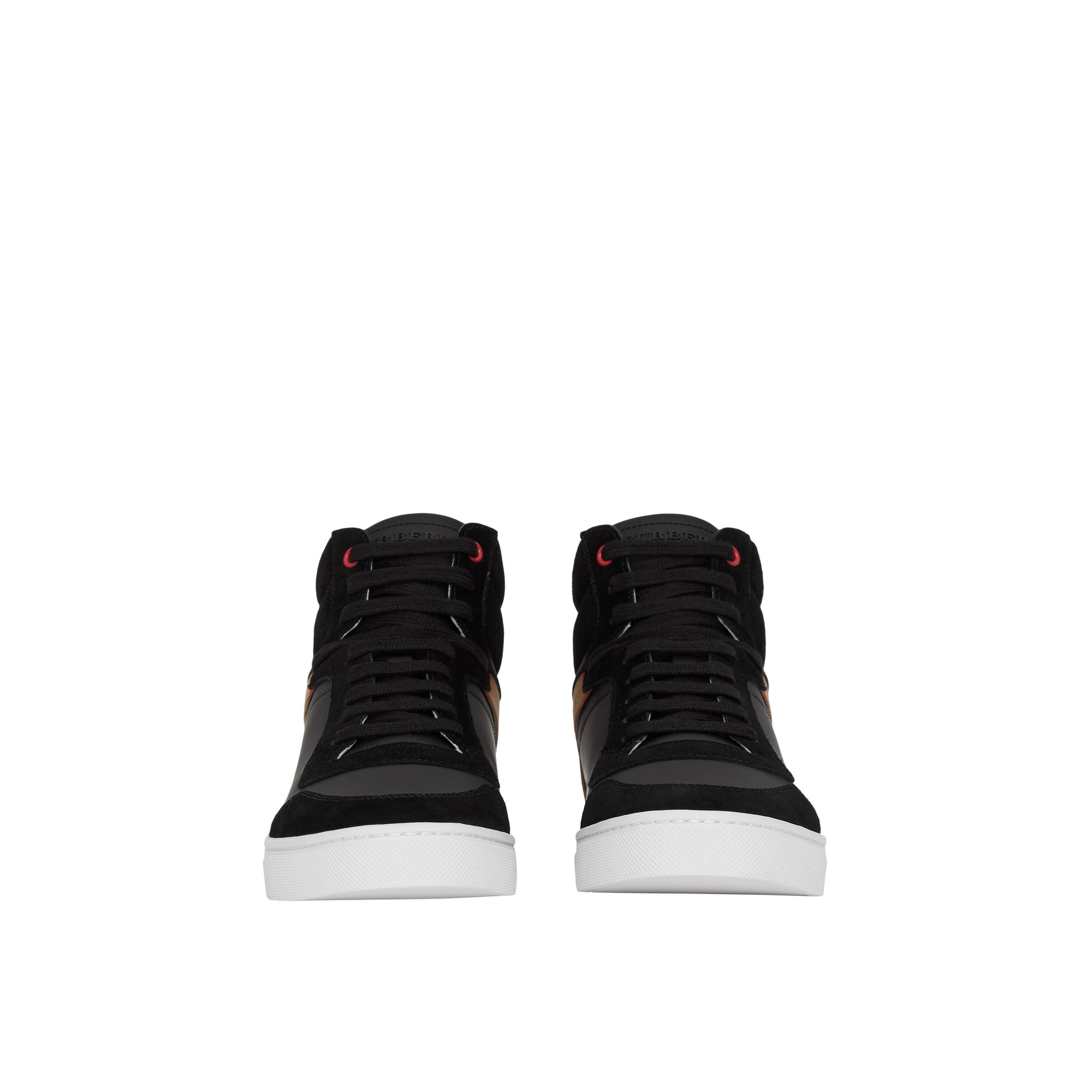 Sneakers montantes en cuir et tissu House check - Black