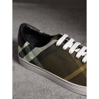Sneakers en cuir et coton House check surteint - Dark Mltry Green & Black