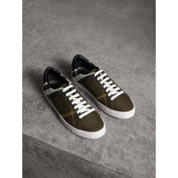 Sneakers en cuir et coton House check surteint - Dark Mltry Green & Black