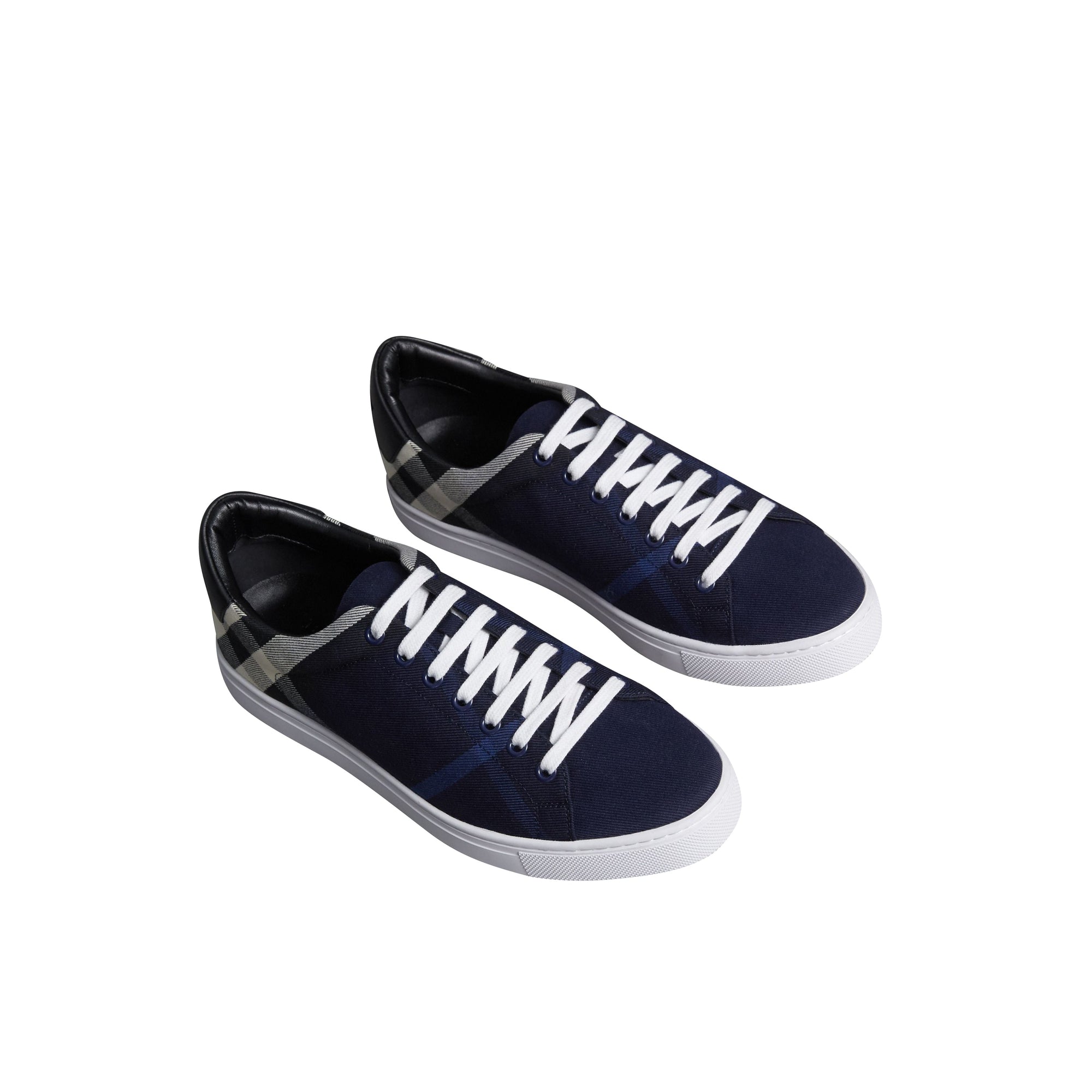 Sneakers en cuir et coton House check surteint - Indigo Blue & Black
