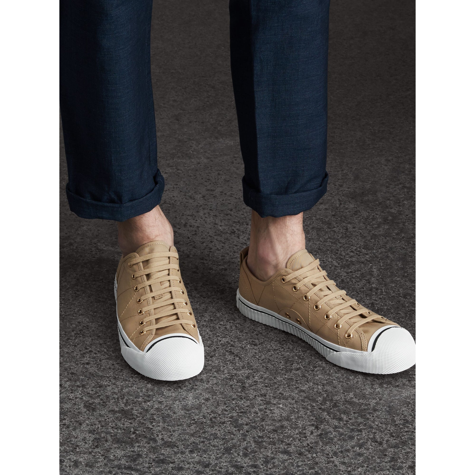 Sneakers en gabardine de coton avec surpiqûres - Honey