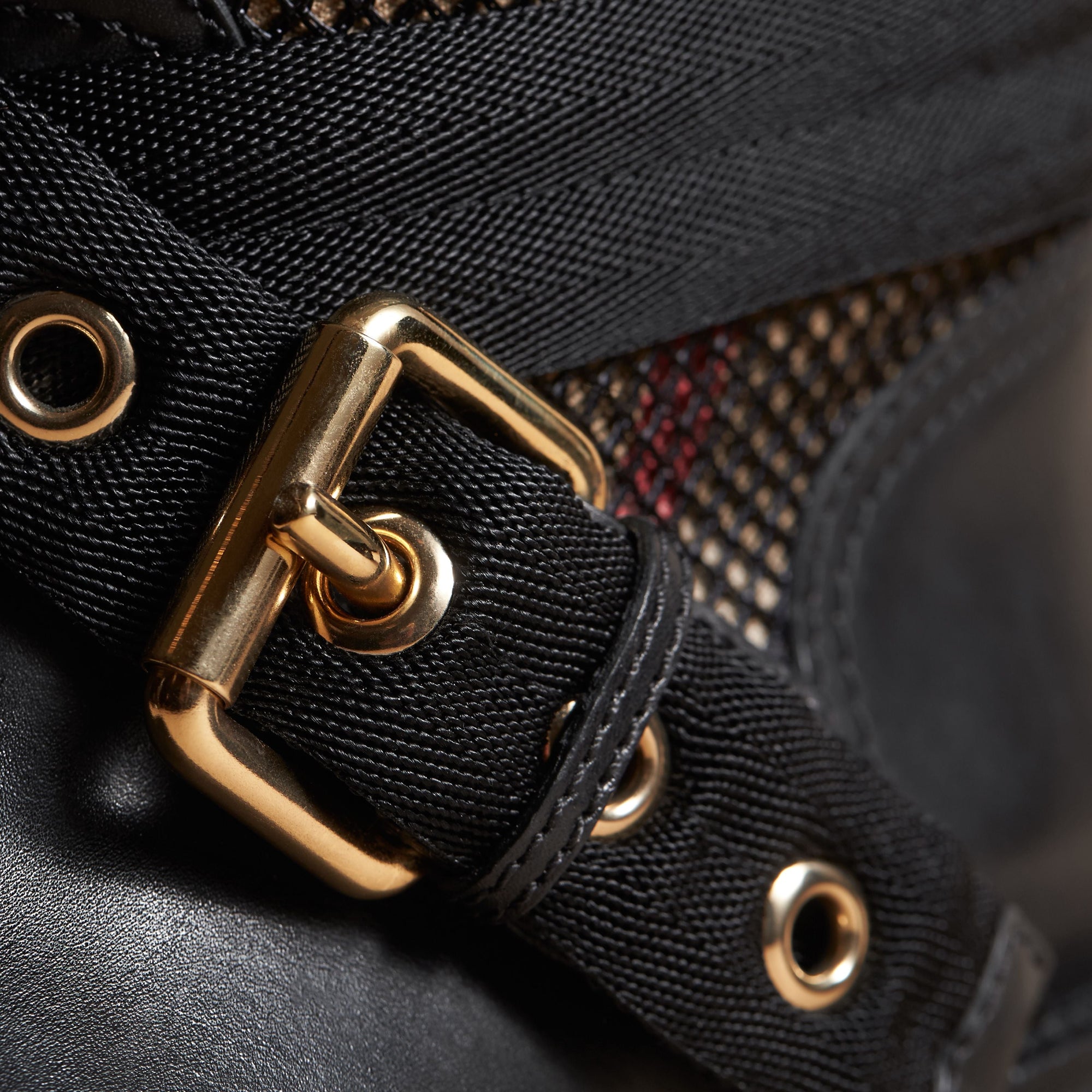 Bottes en cuir filet et tissu House check - Black