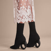 Bottes mi-mollet en maille avec talon sculpté - Black