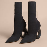 Bottes mi-mollet en maille avec talon sculpté - Black