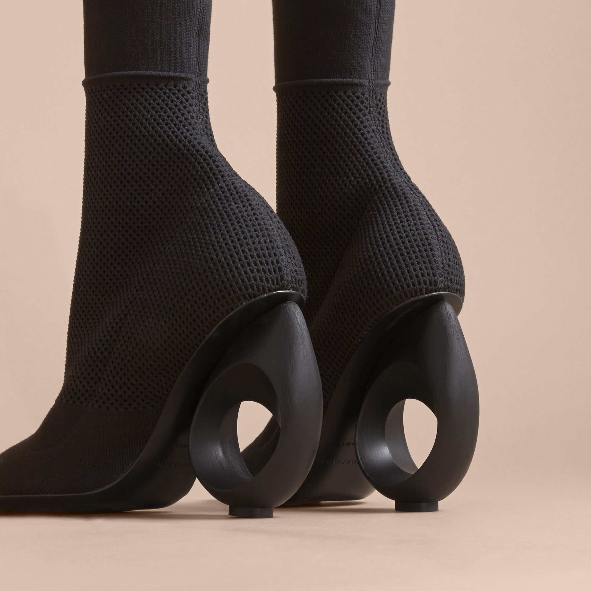 Bottes mi-mollet en maille avec talon sculpté - Black