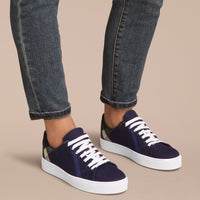 Sneakers en cuir et coton House check surteint - Indigo Blue