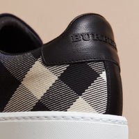 Sneakers en cuir et coton House check surteint - Indigo Blue