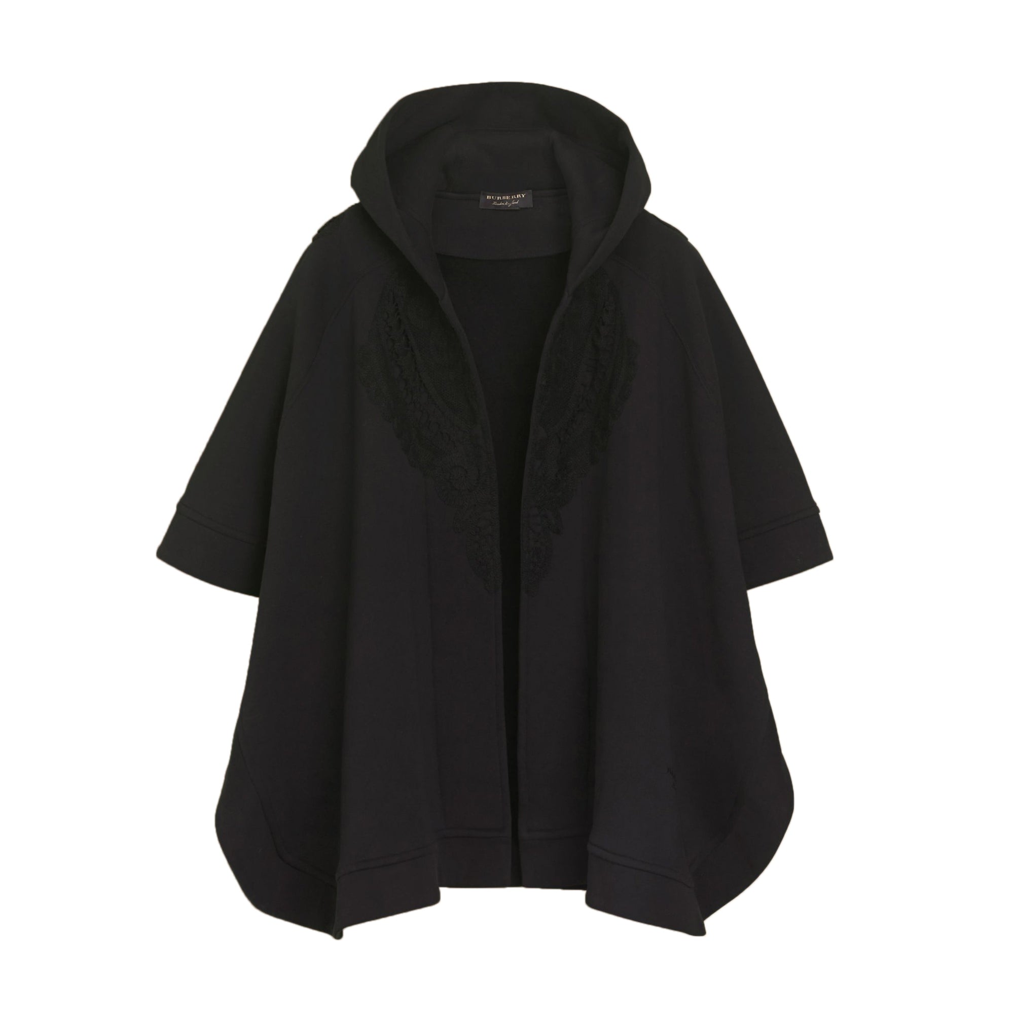 Poncho à capuche en jersey avec appliqués en dentelle - Black