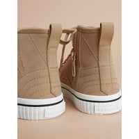 Sneakers montantes en gabardine de coton avec surpiqûres - Honey