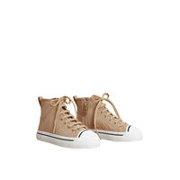Sneakers montantes en gabardine de coton avec surpiqûres - Honey
