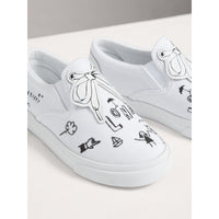 Sneakers sans lacets en cuir et coton à imprimé Doodle - Optic White