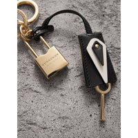 Bijou porte-clés en cuir à motif Pallas Helmet avec cadenas - Black & White