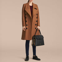 Sac tote medium en cuir grainé et coton House check - Black