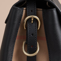 Sac tote medium en cuir grainé et coton House check - Black