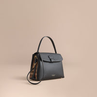 Sac tote medium en cuir grainé et coton House check - Black