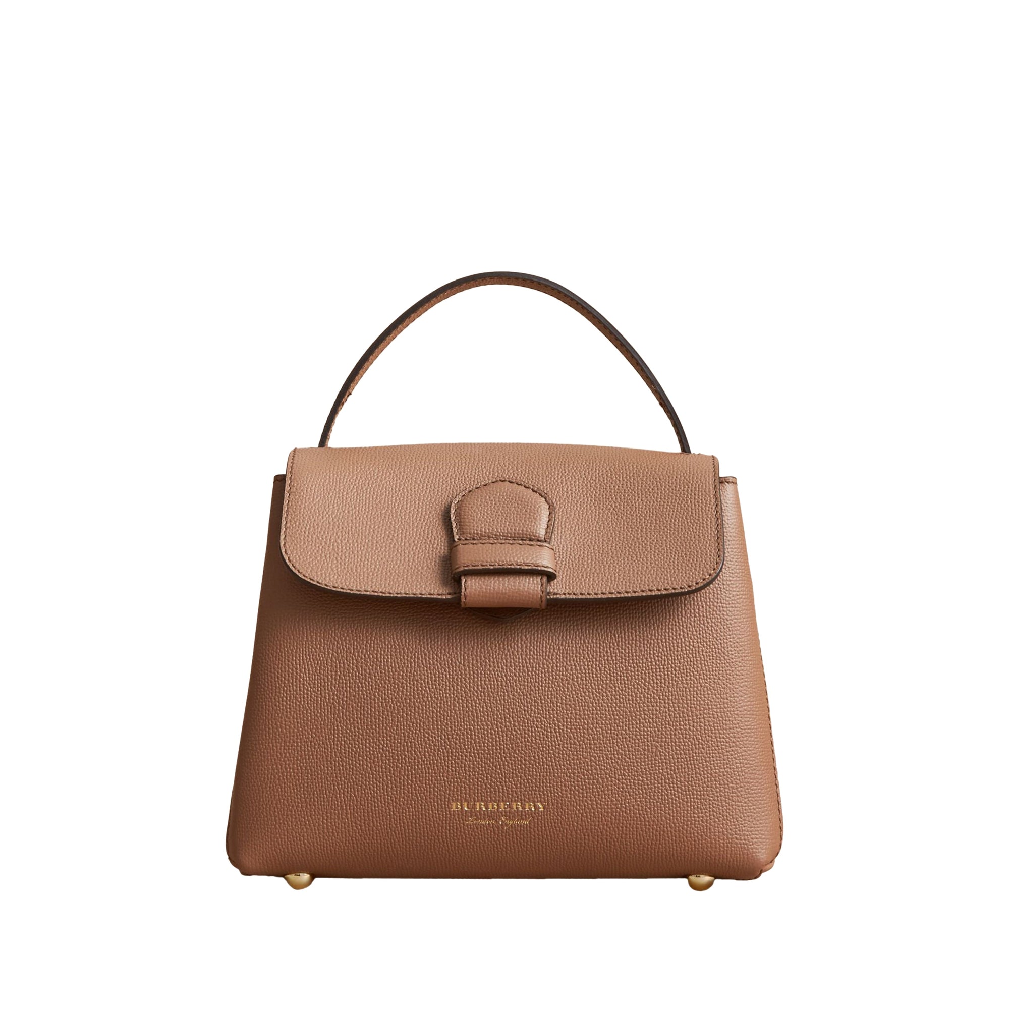 Petit sac tote en cuir grainé et coton House check - Dark Sand