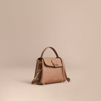Petit sac tote en cuir grainé et coton House check - Dark Sand