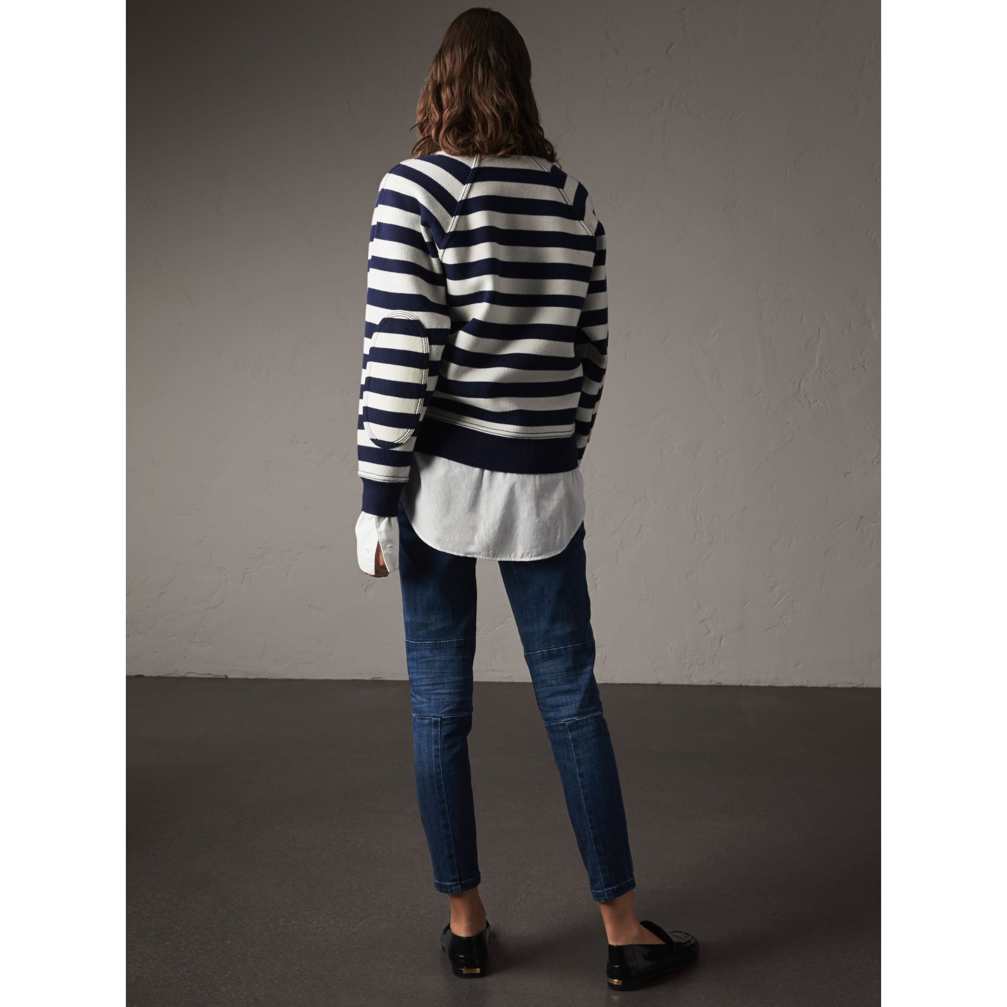 Pull marinière en laine et cachemire mélangés - Navy