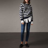 Pull marinière en laine et cachemire mélangés - Navy