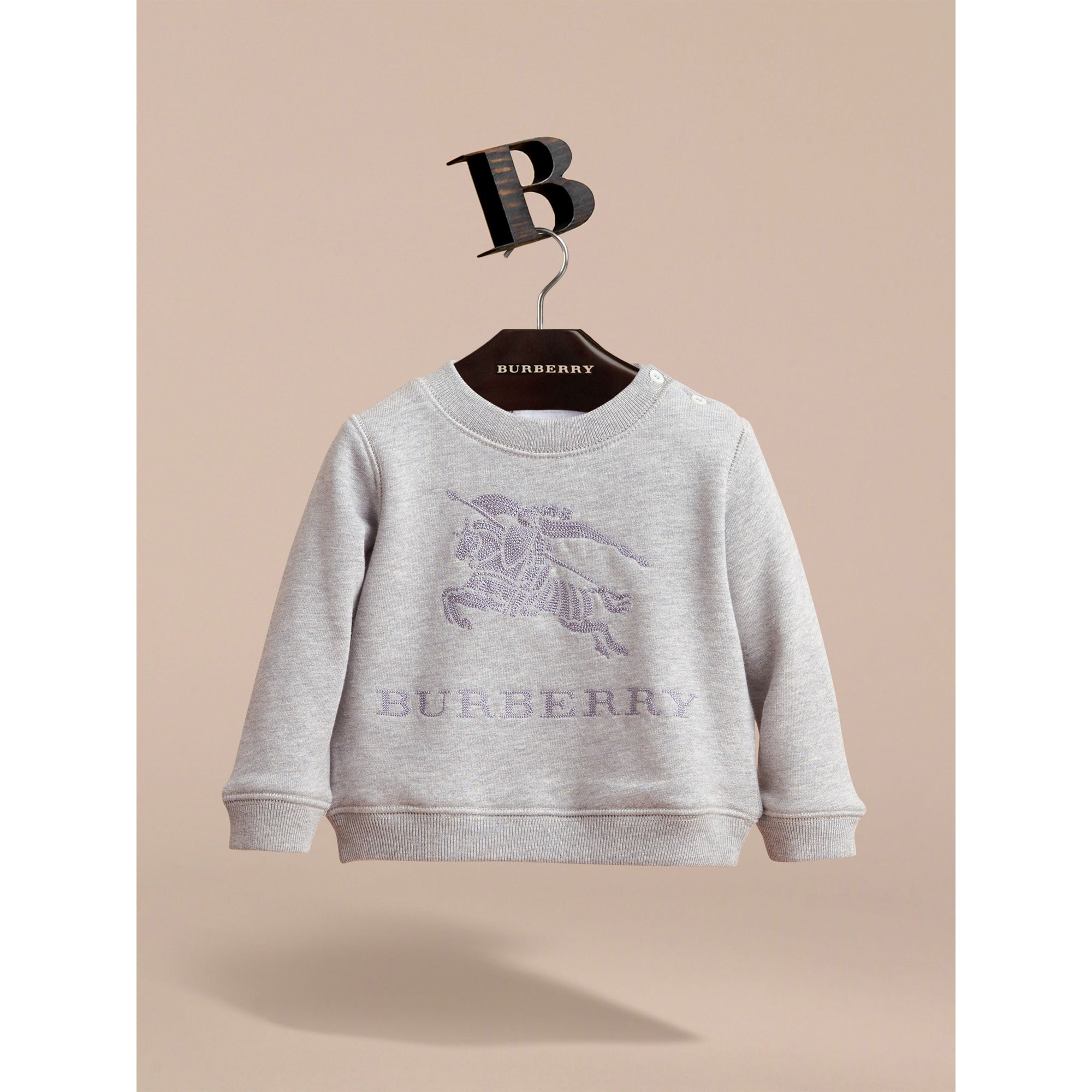 Sweat-shirt en jersey de coton brodé - Grey Melange