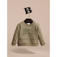 Sweat-shirt en jersey de coton brodé - Khaki Green Melange