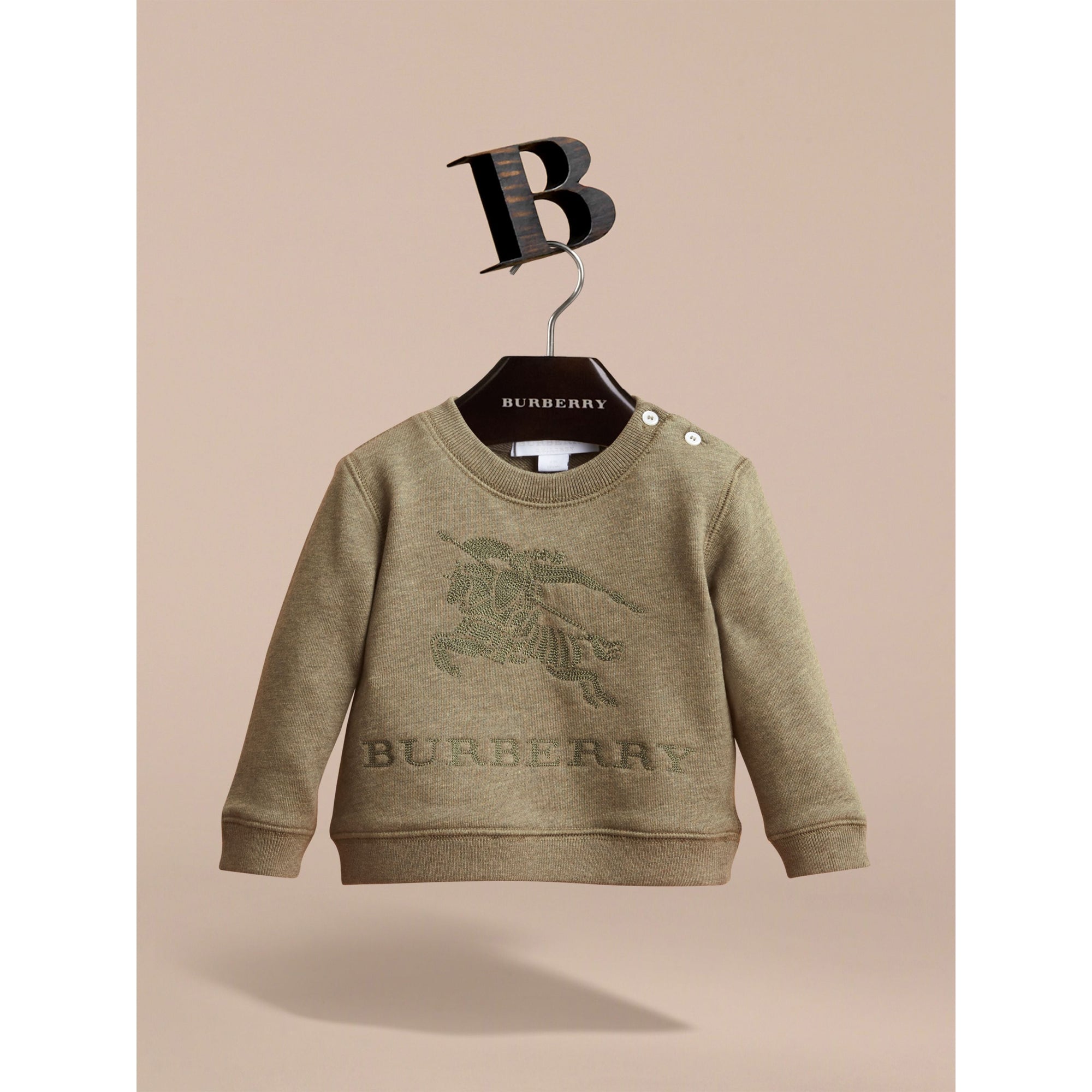 Sweat-shirt en jersey de coton brodé - Khaki Green Melange