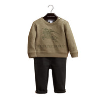 Sweat-shirt en jersey de coton brodé - Khaki Green Melange