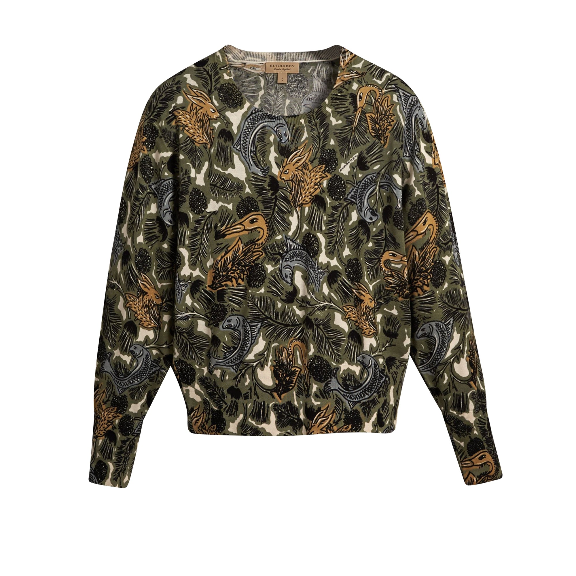 Pull en coton à imprimé Bestiaire - Sage Green