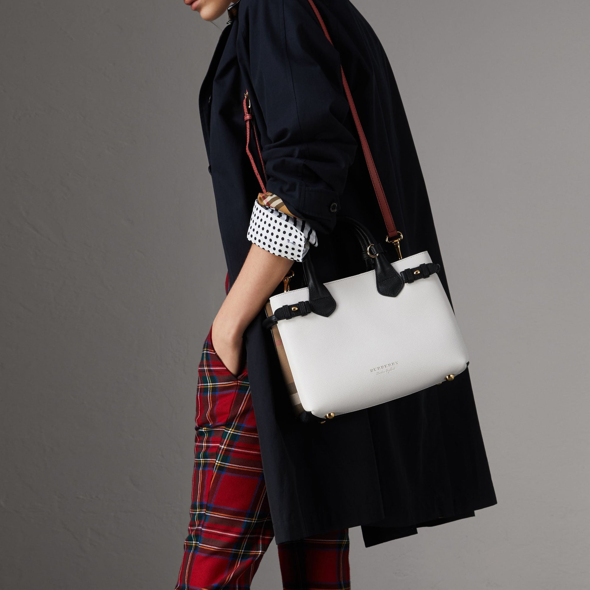 Petit sac The Banner en cuir et coton House check - Natural & Black