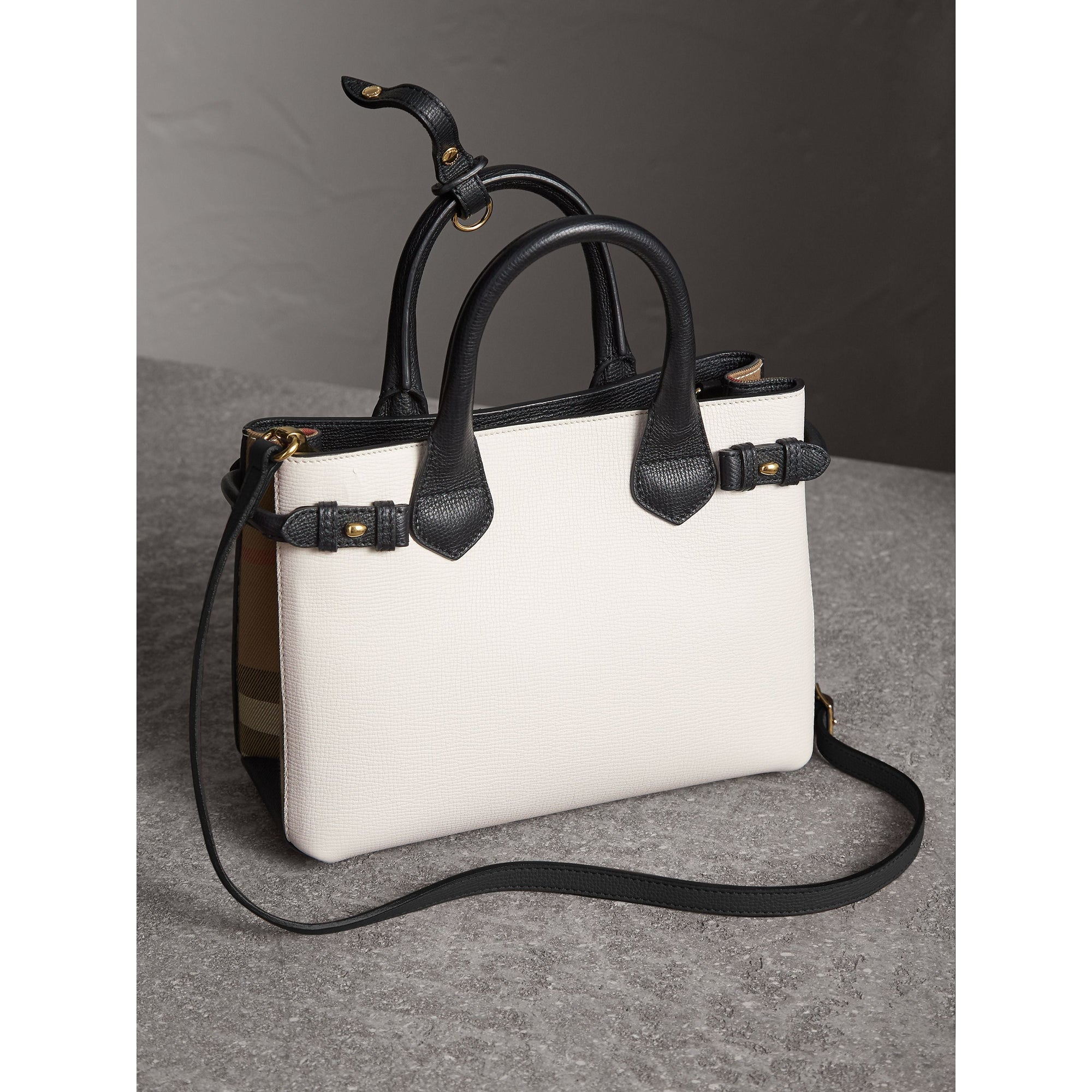 Petit sac The Banner en cuir et coton House check - Natural & Black