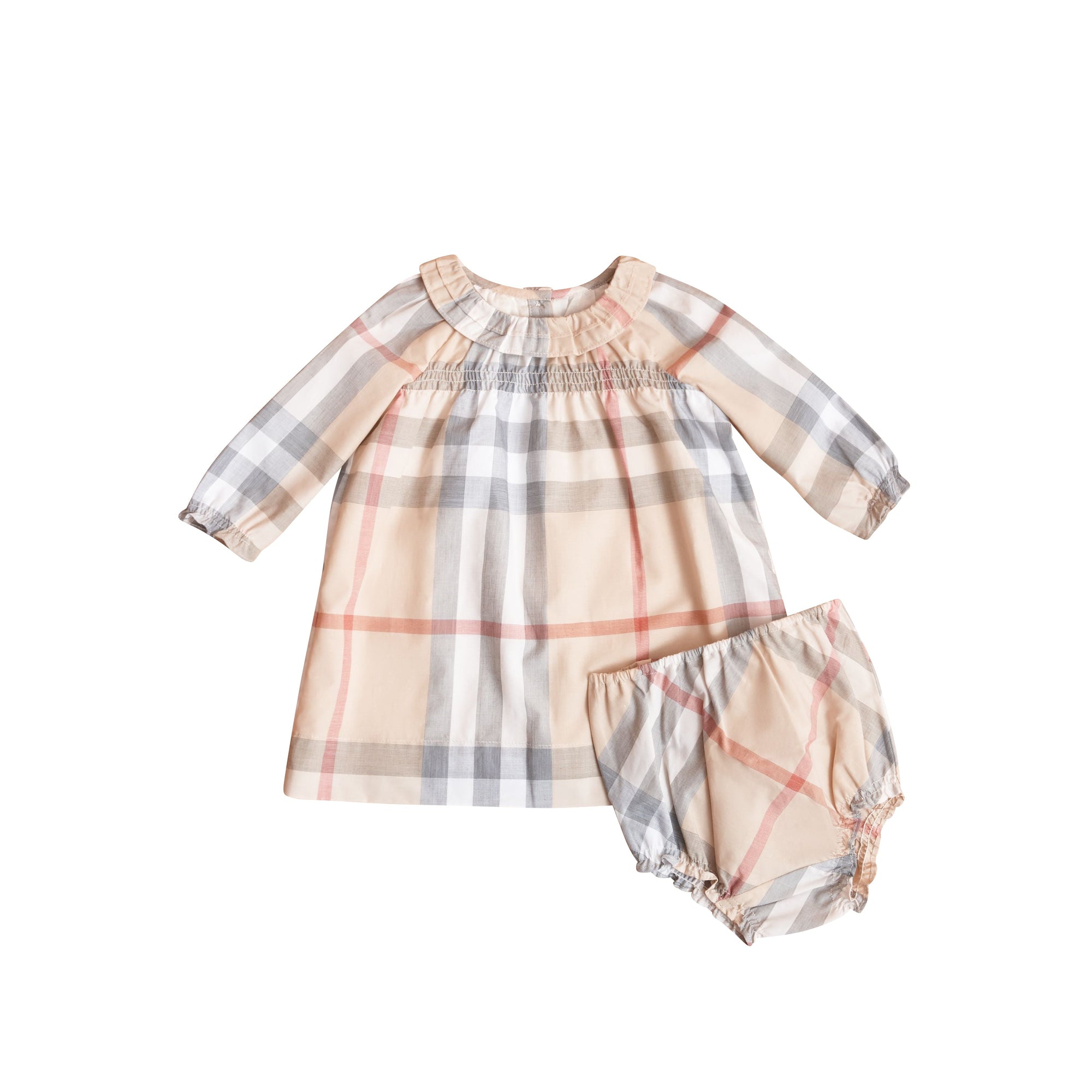 Robe et bloomer en coton à motif check avec volants - Pale Stone