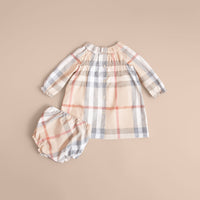 Robe et bloomer en coton à motif check avec volants - Pale Stone