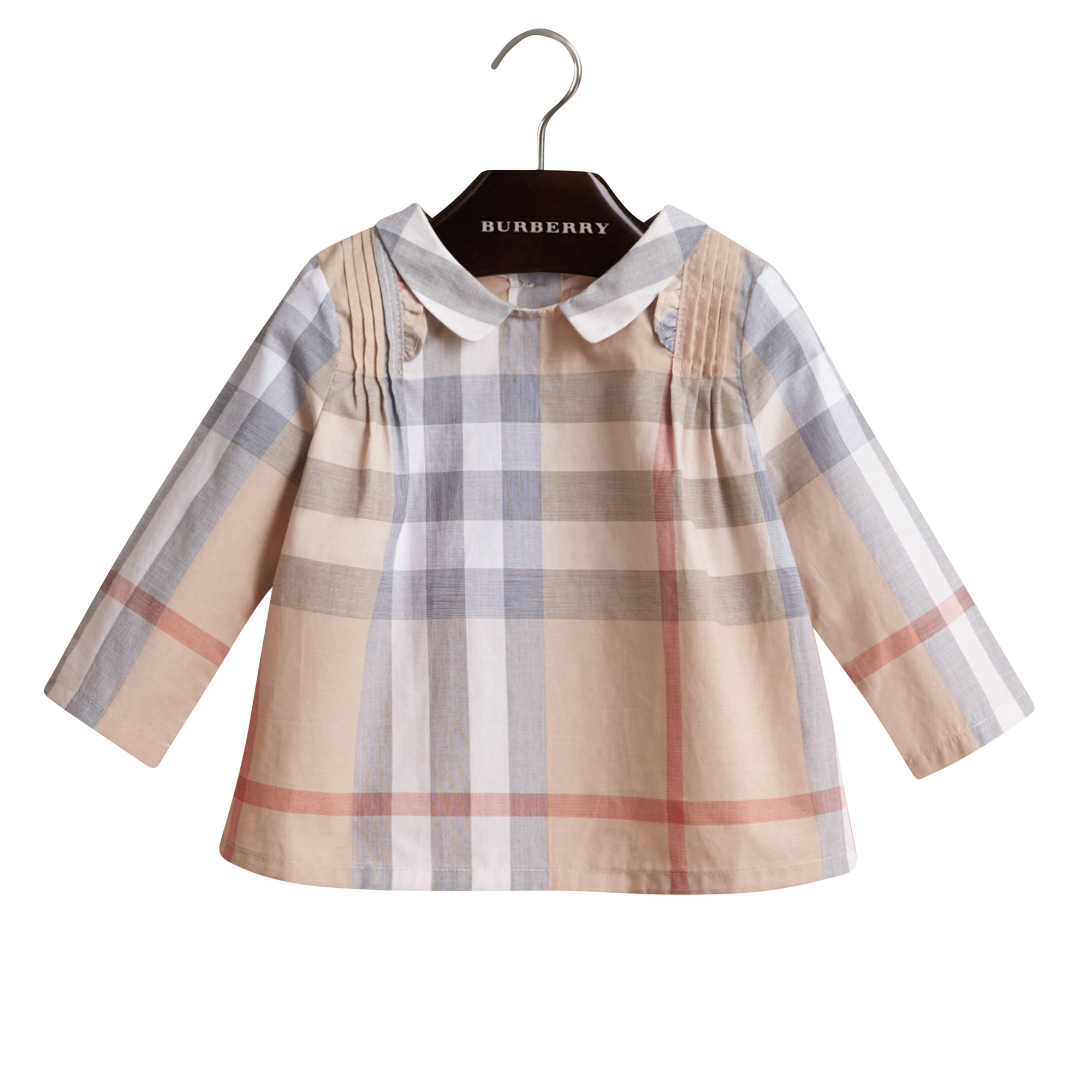 Haut en coton à motif check avec col Claudine et nervures - Pale Stone