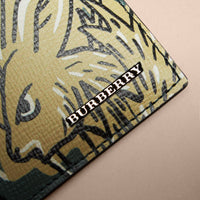 Porte-cartes en cuir à imprimé Bestiaire - Sage Green