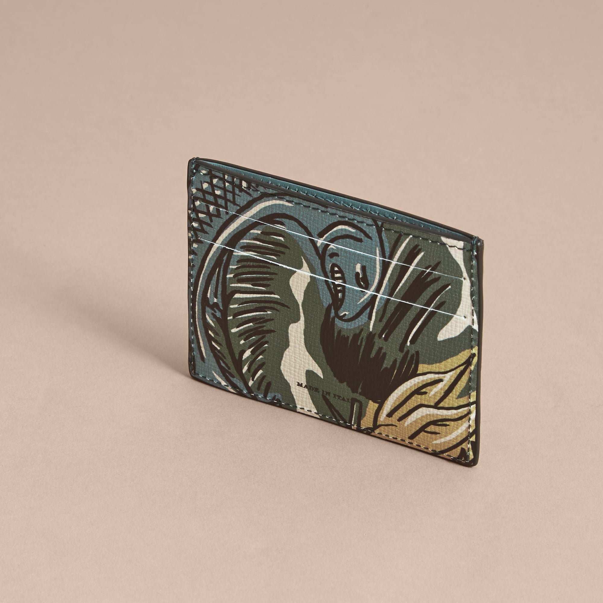 Porte-cartes en cuir à imprimé Bestiaire - Sage Green