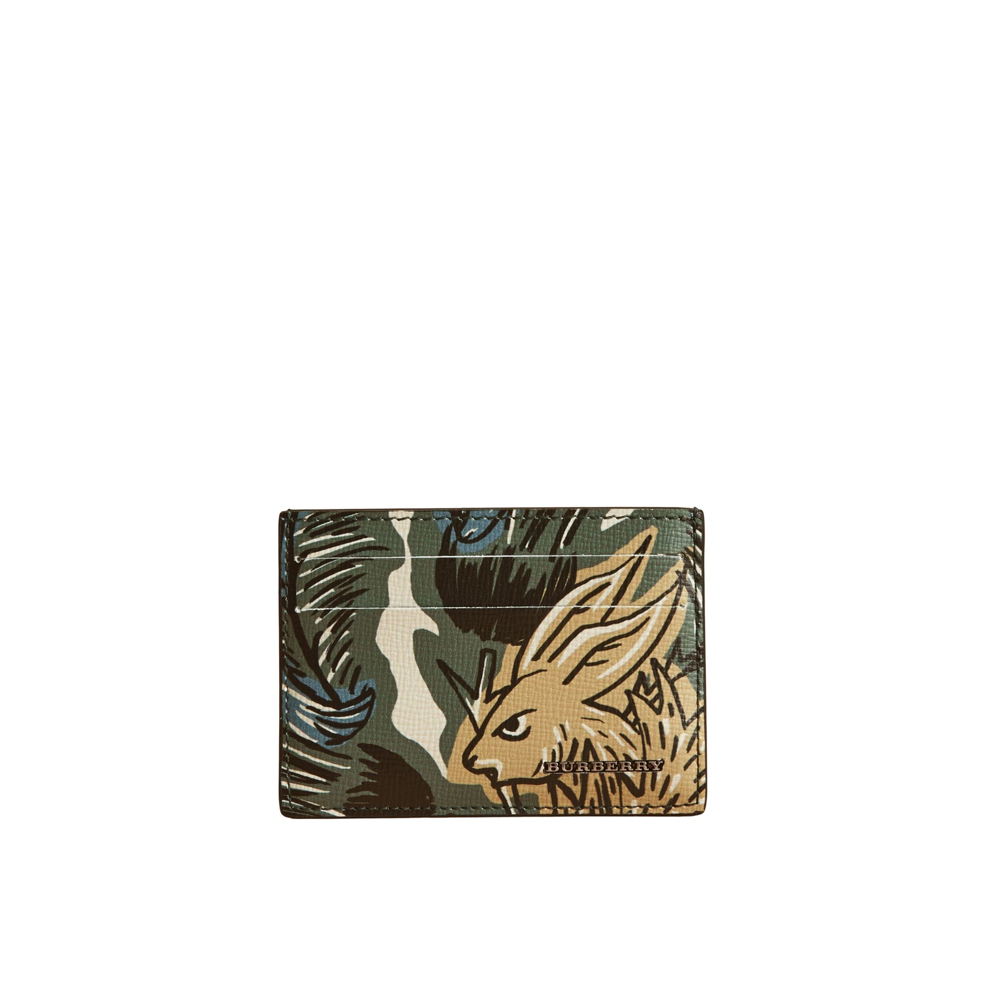 Porte-cartes en cuir à imprimé Bestiaire - Sage Green
