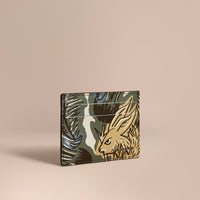 Porte-cartes en cuir à imprimé Bestiaire - Sage Green