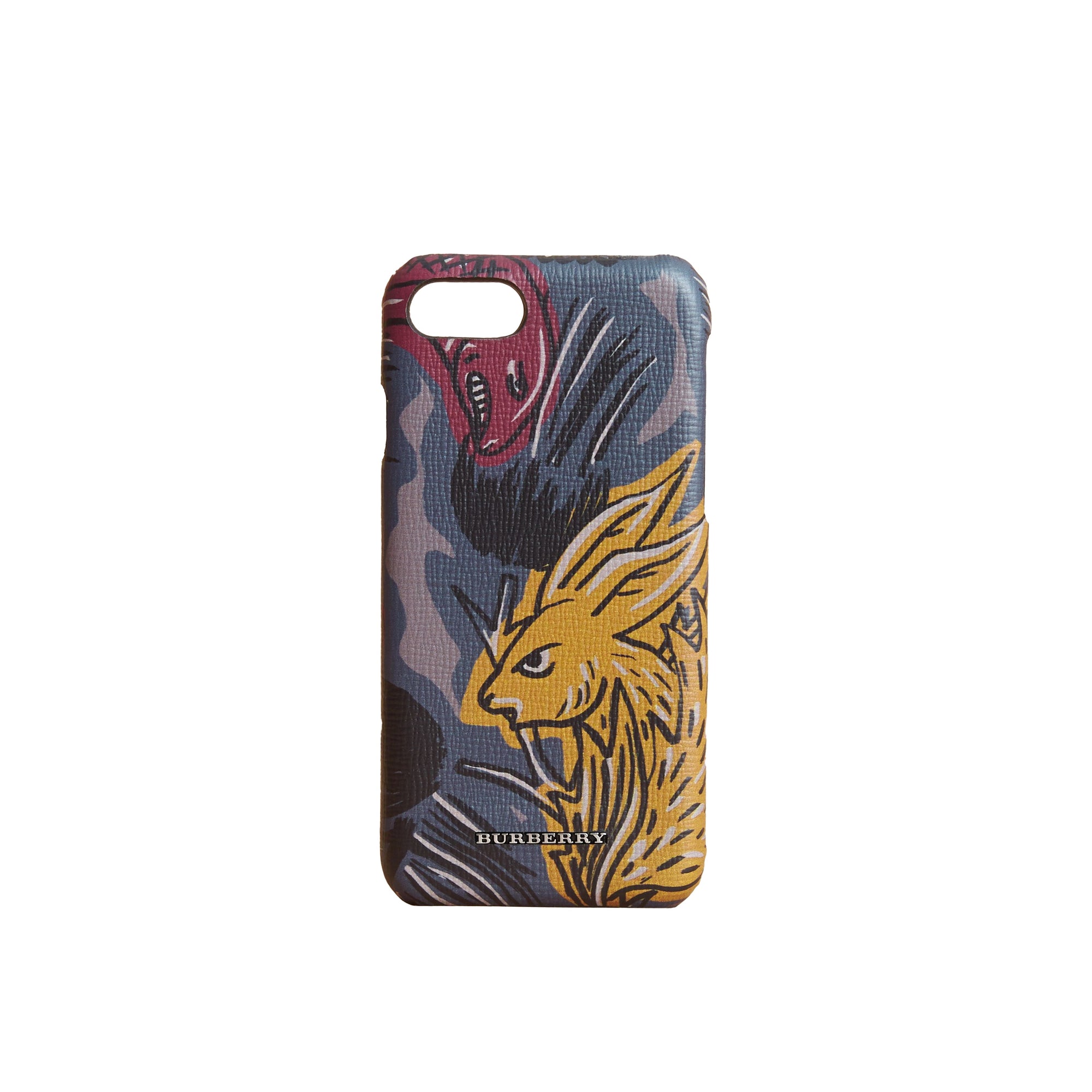 Étui pour iPhone 7 en cuir London à imprimé Bestiaire - Navy Grey
