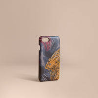 Étui pour iPhone 7 en cuir London à imprimé Bestiaire - Navy Grey