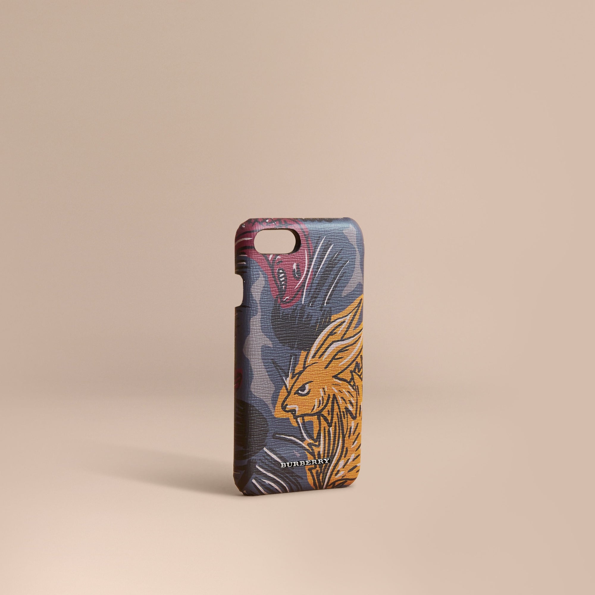 Étui pour iPhone 7 en cuir London à imprimé Bestiaire - Navy Grey