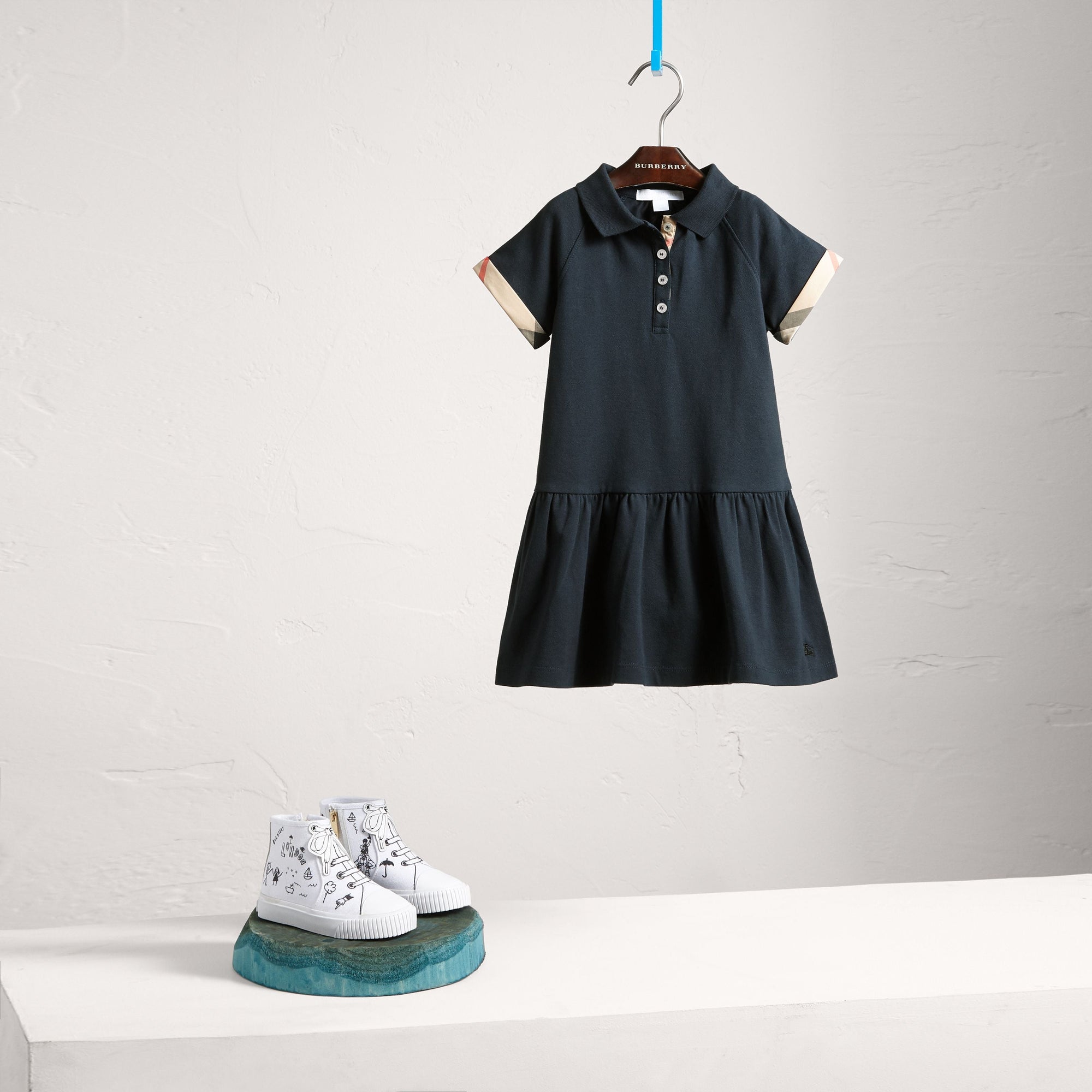 Robe taille basse en piqué de coton extensible - Navy