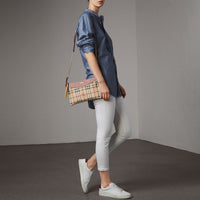 Clutch bicolore en cuir et tissu Haymarket check - Dusty Pink & Multi