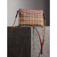 Clutch bicolore en cuir et tissu Haymarket check - Dusty Pink & Multi