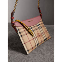 Clutch bicolore en cuir et tissu Haymarket check - Dusty Pink & Multi